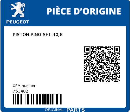 Product image: Peugeot - 753402 - PISTON RING SET 40,8 