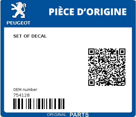 Product image: Peugeot - 754128 - SET OF DECAL 