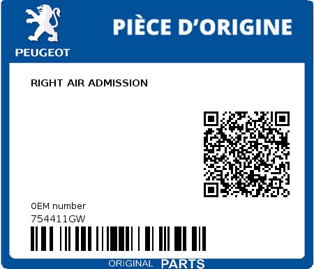 Product image: Peugeot - 754411GW - RIGHT AIR ADMISSION  0