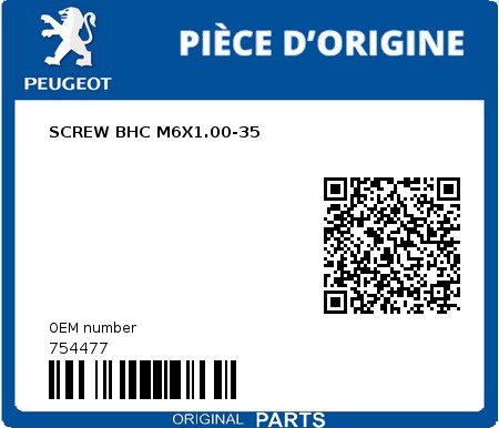 Product image: Peugeot - 754477 - SCREW BHC M6X1.00-35  0