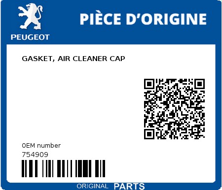 Product image: Peugeot - 754909 - GASKET, AIR CLEANER CAP  0