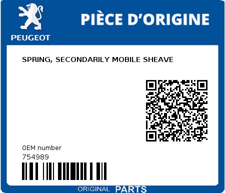 Product image: Peugeot - 754989 - SPRING, SECONDARILY MOBILE SHEAVE  0