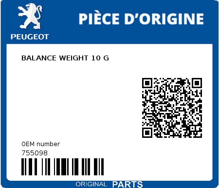 Product image: Peugeot - 755098 - BALANCE WEIGHT 10 G  0