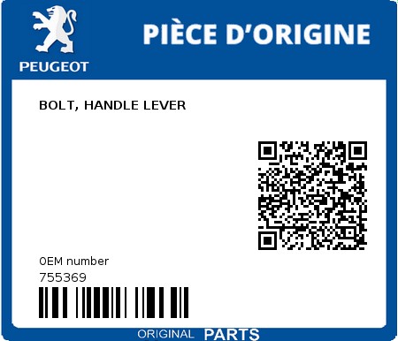 Product image: Peugeot - 755369 - BOLT, HANDLE LEVER  0