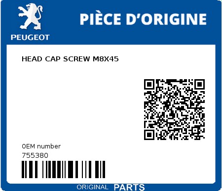 Product image: Peugeot - 755380 - SCREW M8X45  0
