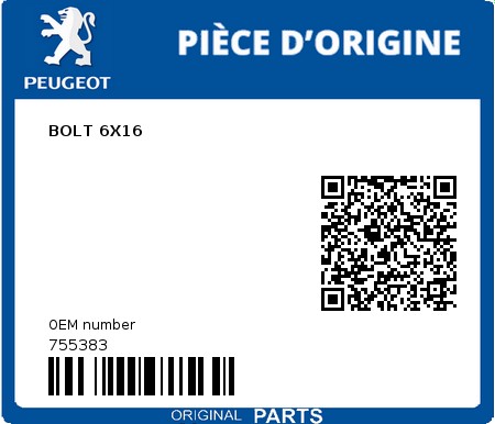 Product image: Peugeot - 755383 - BOLT 6X16  0