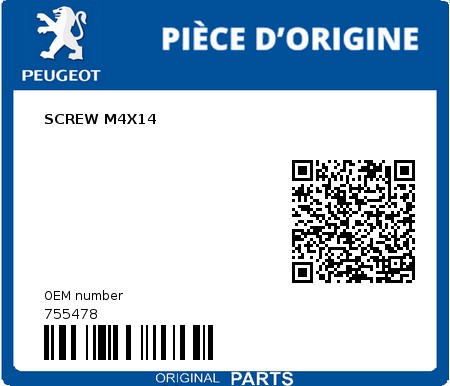 Product image: Peugeot - 755478 - SCREW M4X14  0