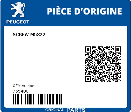 Product image: Peugeot - 755480 - SCREW M5X22  0