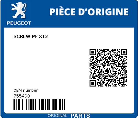 Product image: Peugeot - 755490 - SCREW M4X12  0