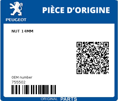 Product image: Peugeot - 755502 - NUT 14MM  0