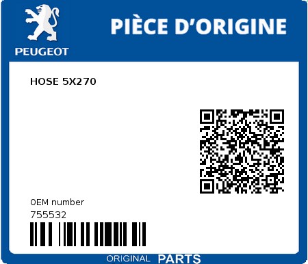 Product image: Peugeot - 755532 - HOSE 5X270  0
