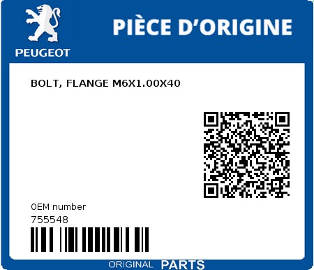 Product image: Peugeot - 755548 - BOLT, FLANGE M6X1.00X40  0