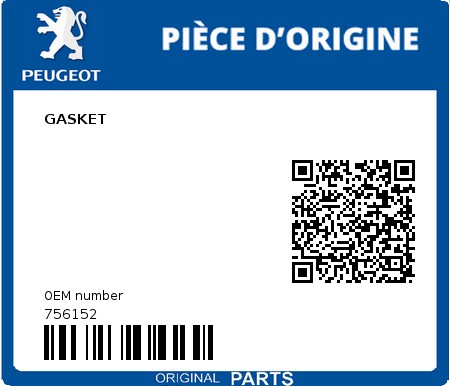 Product image: Peugeot - 756152 - GASKET 