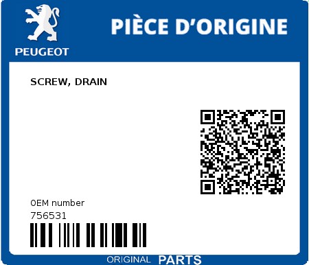Product image: Peugeot - 756531 - SCREW, DRAIN  0