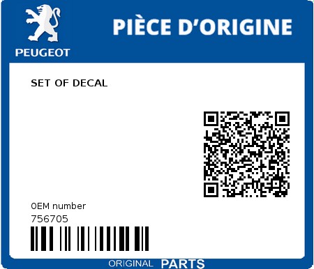 Product image: Peugeot - 756705 - SET OF DECAL 