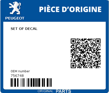 Product image: Peugeot - 756748 - SET OF DECAL 