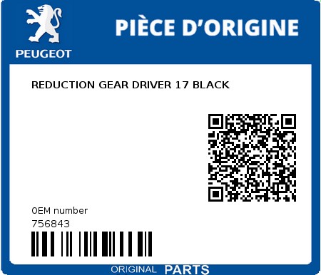 Product image: Peugeot - 756843 - REDUCTION GEAR DRIVER 17 BLACK  0