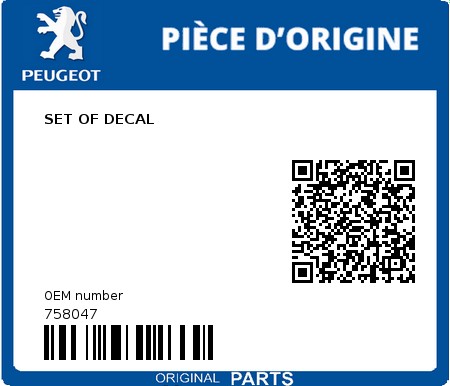 Product image: Peugeot - 758047 - SET OF DECAL  0