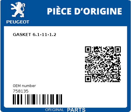 Product image: Peugeot - 758135 - GASKET 6.1-11-1.2  0