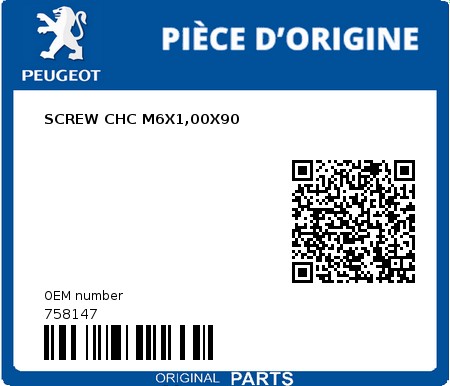 Product image: Peugeot - 758147 - SCREW CHC M6X1,00X90  0