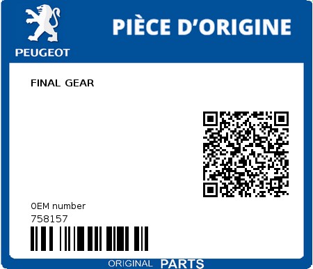 Product image: Peugeot - 758157 - FINAL GEAR 