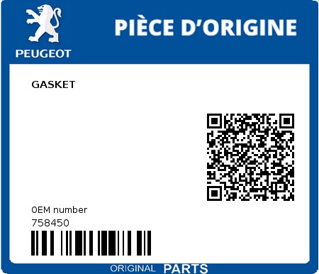 Product image: Peugeot - 758450 - GASKET 