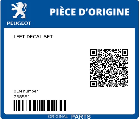 Product image: Peugeot - 758551 - LEFT DECAL SET 