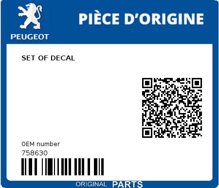 Product image: Peugeot - 758630 - SET OF DECAL 