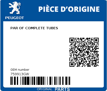 Product image: Peugeot - 759913GW - PAR OF COMPLETE TUBES  0