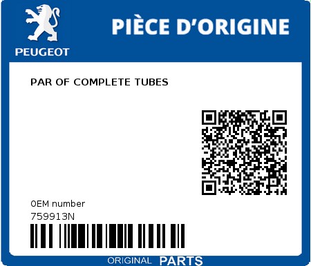 Product image: Peugeot - 759913N - PAR OF COMPLETE TUBES  0