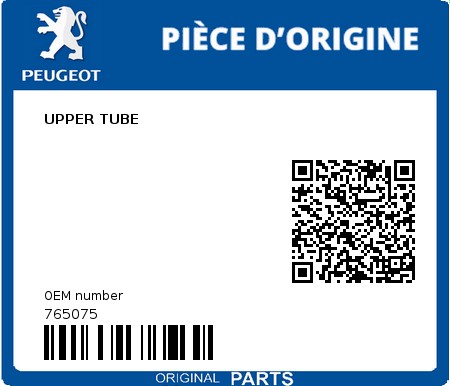 Product image: Peugeot - 765075 - UPPER TUBE  0