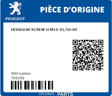 Product image: Peugeot - 765439 - HEXAGON SCREW H M10 X1,50-90  0