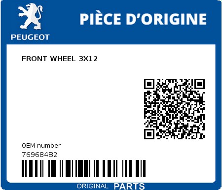 Product image: Peugeot - 769684B2 - FRONT WHEEL 3X12  0