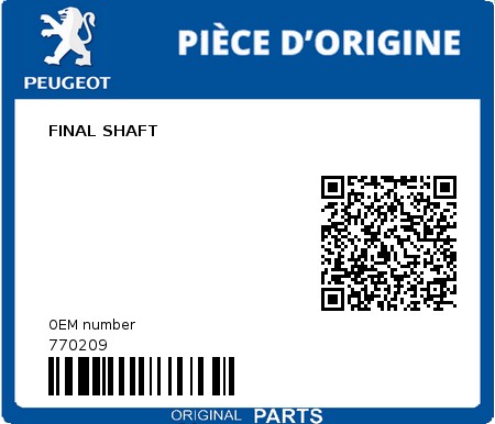 Product image: Peugeot - 770209 - FINAL SHAFT  0