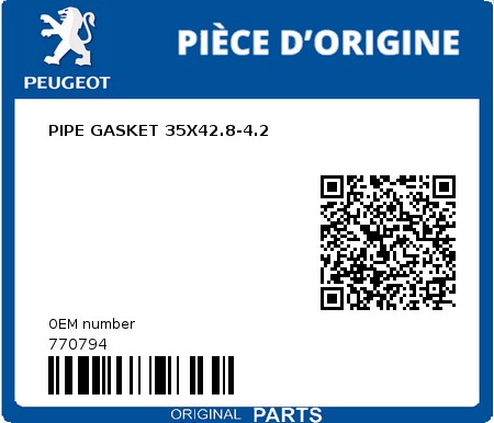 Product image: Peugeot - 770794 - PIPE GASKET 35X42.8-4.2 