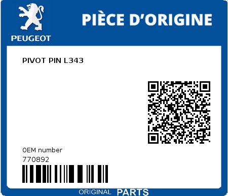Product image: Peugeot - 770892 - PIVOT PIN L343  0