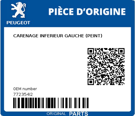 Product image: Peugeot - 772354I2 - CARENAGE INFERIEUR GAUCHE (PEINT)  0