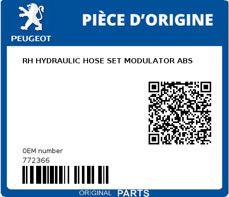 Product image: Peugeot - 772366 - RH HYDRAULIC HOSE SET MODULATOR ABS  0