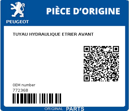 Product image: Peugeot - 772368 - TUYAU HYDRAULIQUE ETRIER AVANT  0