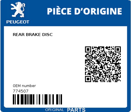 Product image: Peugeot - 774507 - REAR BRAKE DISC 