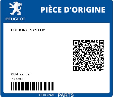 Product image: Peugeot - 774800 - LOCKING SYSTEM 