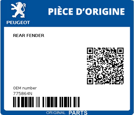Product image: Peugeot - 775864N - REAR FENDER  0