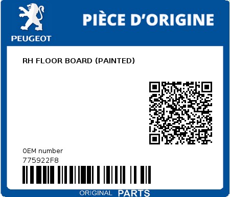 Product image: Peugeot - 775922F8 - RH FLOOR BOARD (PAINTED)  0