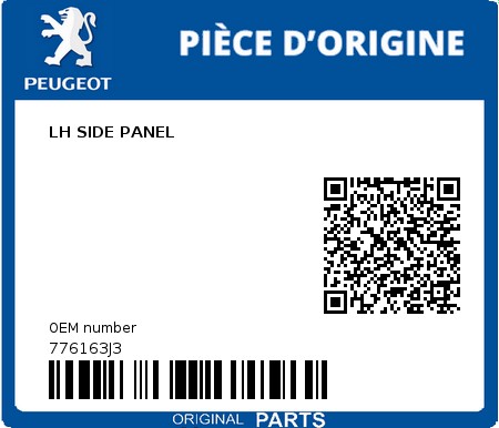 Product image: Peugeot - 776163J3 - LH SIDE PANEL  0