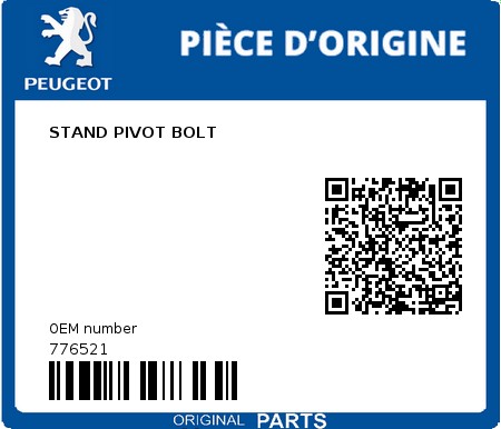 Product image: Peugeot - 776521 - STAND PIVOT BOLT  0