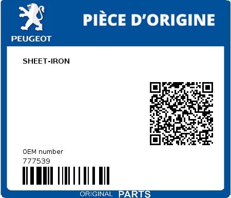 Product image: Peugeot - 777539 - SHEET-IRON  0