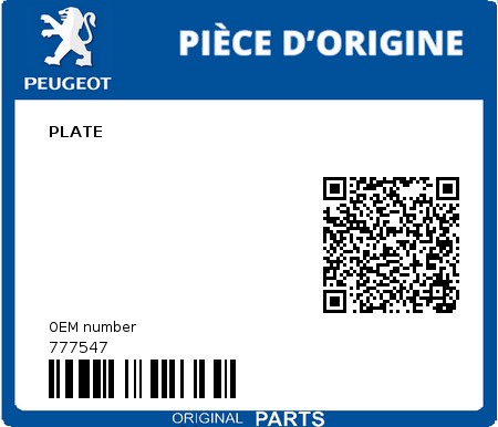 Product image: Peugeot - 777547 - PLATE  0