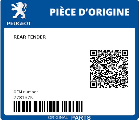 Product image: Peugeot - 778157N - REAR FENDER  0