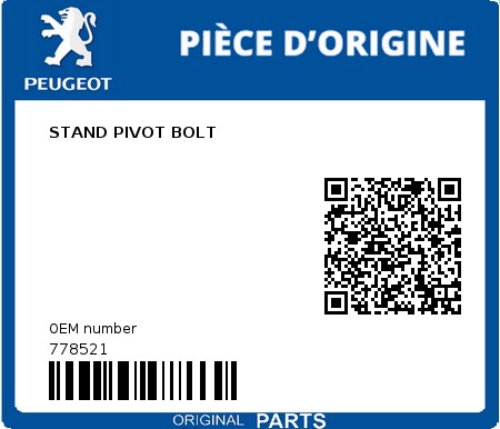 Product image: Peugeot - 778521 - STAND PIVOT BOLT  0