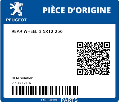 Product image: Peugeot - 778972BA - REAR WHEEL 3,5X12 250  0